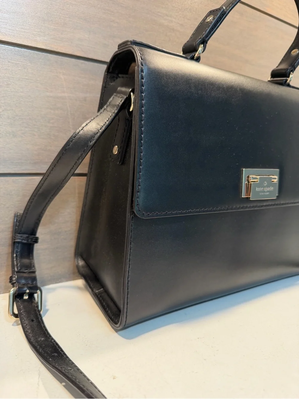 Kate Spade Womens Black Leather Satchel Crossbody Preppy Old Money Rich Mom